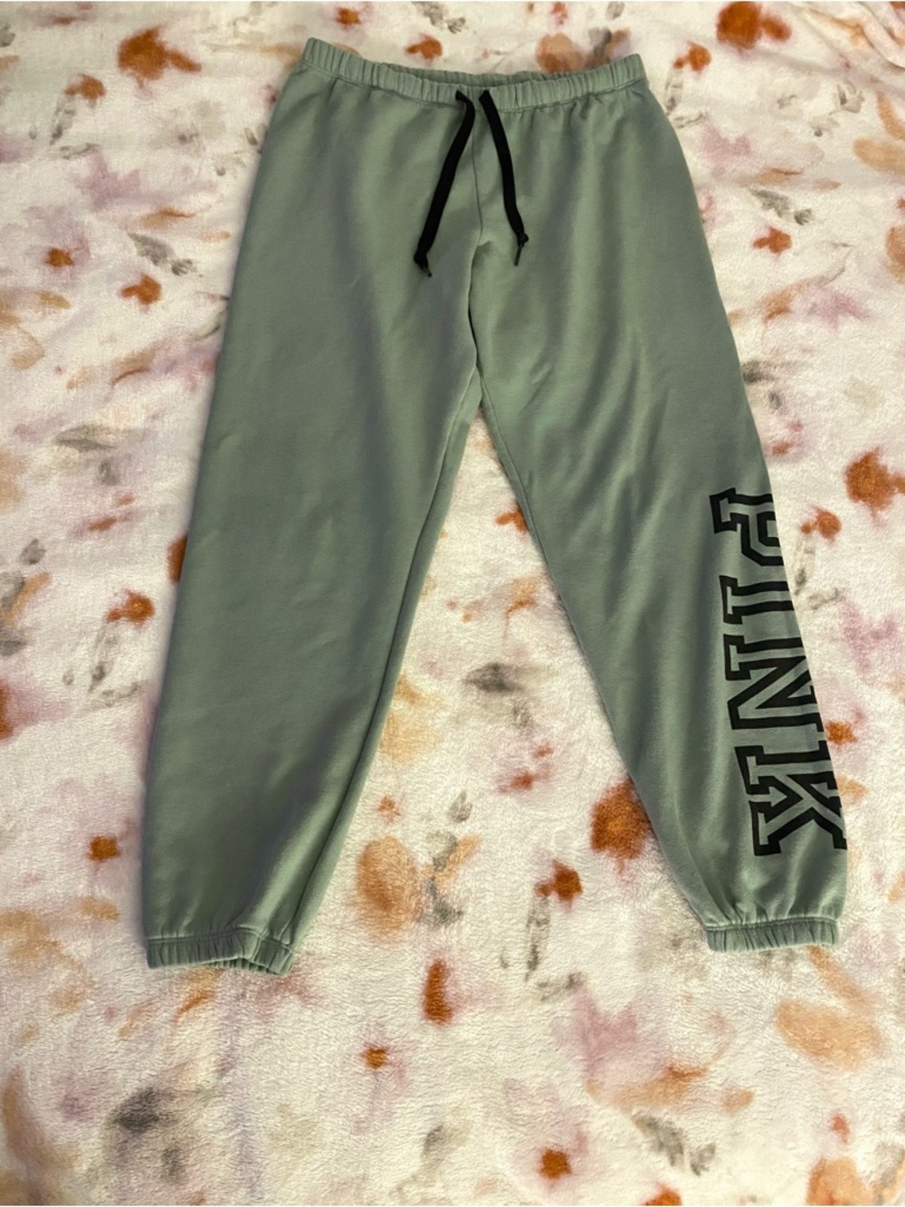 PINK Victoria's Secret Green womans Jogger Sweatpants with Black Logo